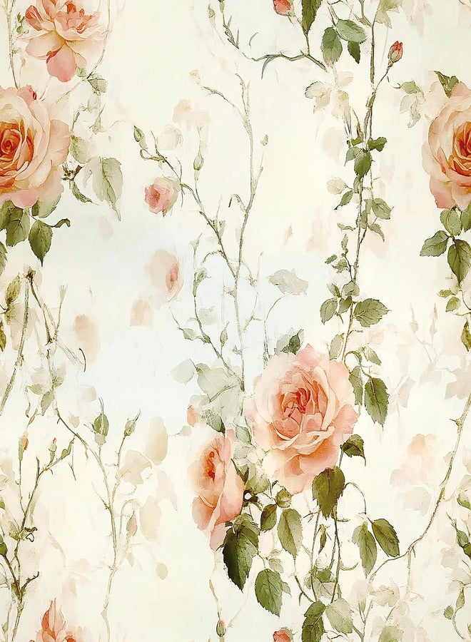 Livebor Floral Peel and Stick Wallpaper Boho Rose Flower Contact Paper 16.9in x118.1in Vintage Floral Wallpaper Peel and Stick Removable Self Adhesive Wall Paper for Bathroom Cabinets Decor Vinyl Roll - Image 1