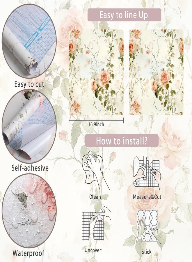 Livebor Floral Peel and Stick Wallpaper Boho Rose Flower Contact Paper 16.9in x118.1in Vintage Floral Wallpaper Peel and Stick Removable Self Adhesive Wall Paper for Bathroom Cabinets Decor Vinyl Roll - Image 5