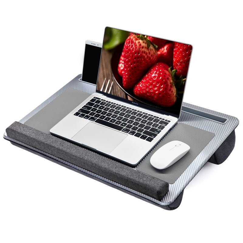 Extra Large Lap Laptop Desk Home Office Portable LapDesk with Mouse Pad  Wrist Rest for NotebookMacBookTablet Sofa Bed Working Writing Drawing Carbon Silver Fit Up to 17inch Laptops