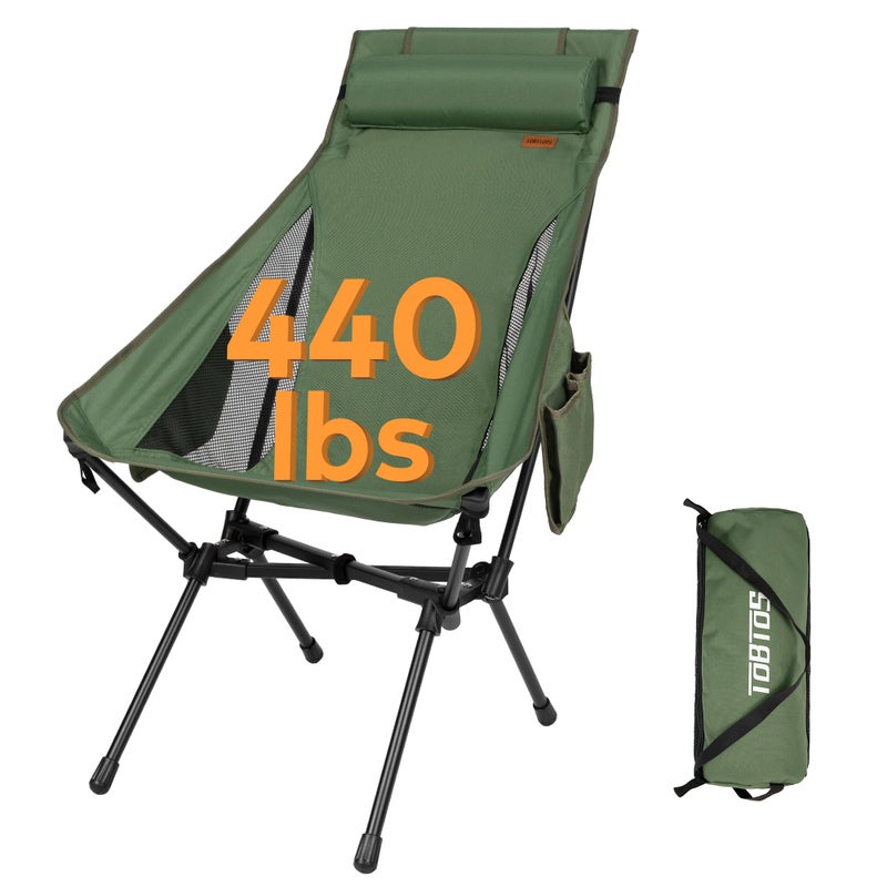 TOBTOS Portable High Back Camping Chair, Support 440 lbs, Ultralight Folding Chair with Head Support, Compact Backpacking Chair for Outdoor Camp Backpacking Fishing (Green) - Image 1