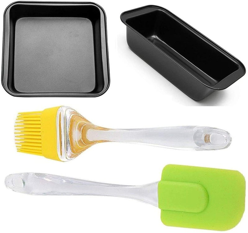 Xacton Cake Making 4 In 1 Combo Of Bread Loaf Tin And Square Cake Mould With Silicone Brush And Spatula SetCake Decorating ToolsKitchen Tools Set Multicolor Black - Image 1