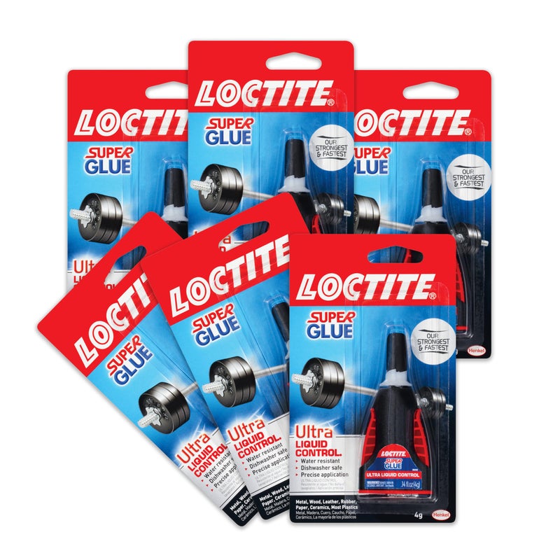 Loctite Super Glue Ultra Liquid Control, Clear, 0.14 fl oz Bottle, 6 Pack - Superglue for Plastic, Wood, Metal, Crafts & Repair, Cyanoacrylate Adhesive Instant Glue, Quick Dry - Image 1