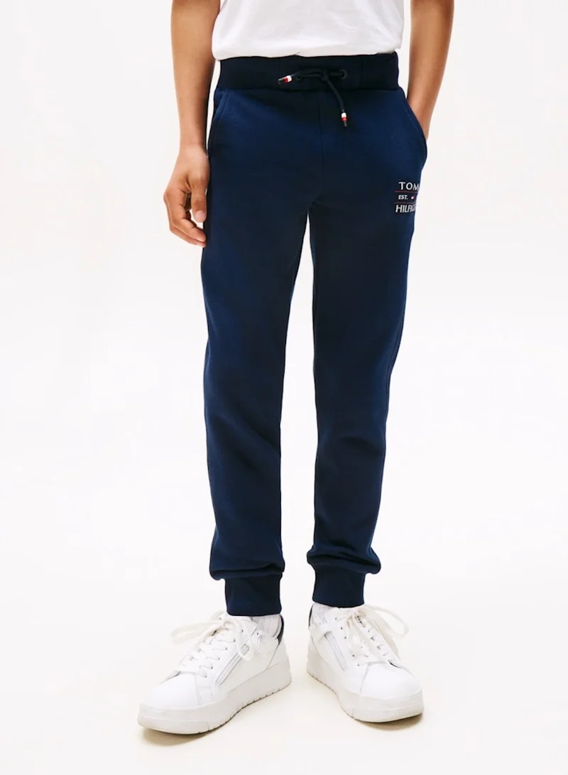 TOMMY HILFIGER Boys' Cuffed Leg Logo Joggers - Cotton, Blue