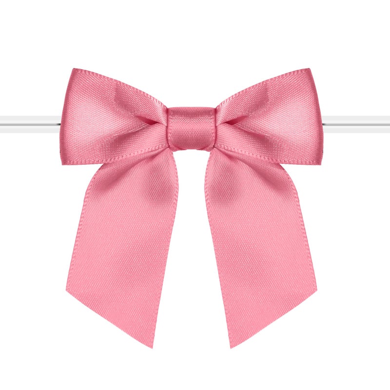 Rainbow Pana 120 Pack Twist Tie Bows for Treat Bags 3 Blush Pink Satin Ribbon Bows for Package Craft Gift Wrapping Decoration