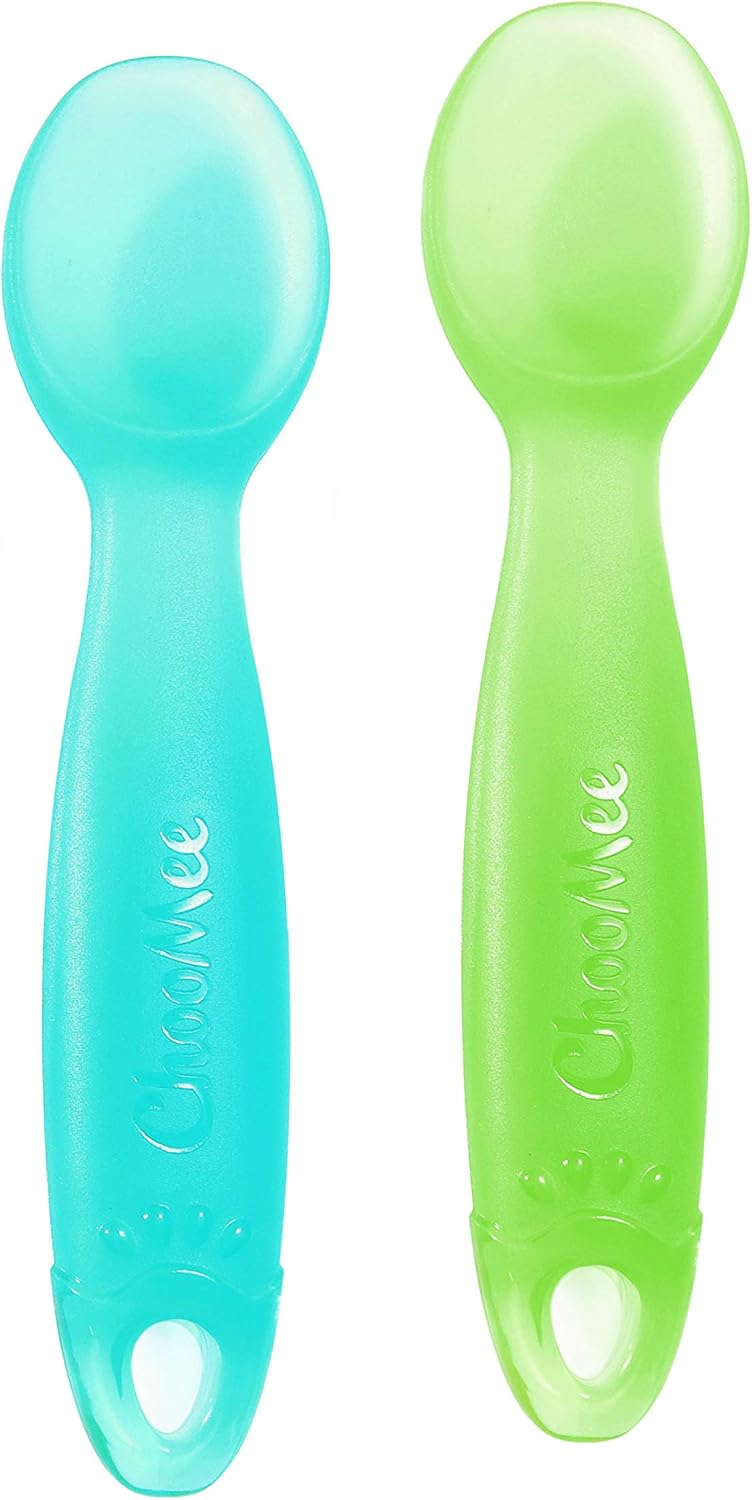 ChooMee Silicone Baby Spoons  4 Months  First Stage Baby Led Weaning and Self Feeding  Soft Spoon with Firm Handle  Designed in USA BPA Free Premium Grade Platinum Silicone  2 CT - Image 1