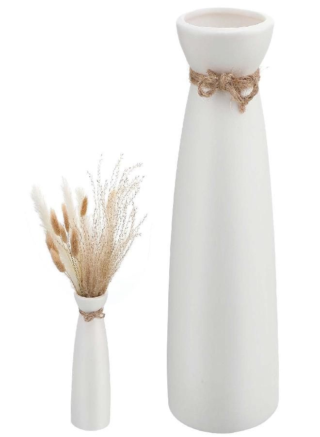Honeydak White Ceramic Vase for Pampas Grass Rustic Sturdy Boho Pampas Grass Vase Modern Boho Home Decor Style Ideal for Decorative Dried Flowers or Dining Table Centerpieces - Image 3