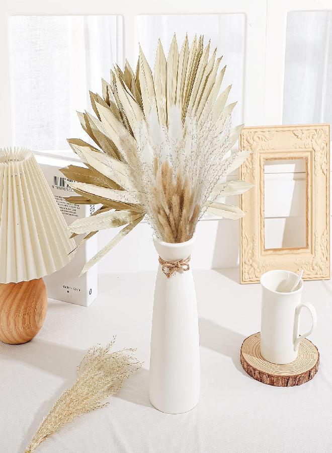 Honeydak White Ceramic Vase for Pampas Grass Rustic Sturdy Boho Pampas Grass Vase Modern Boho Home Decor Style Ideal for Decorative Dried Flowers or Dining Table Centerpieces - Image 2