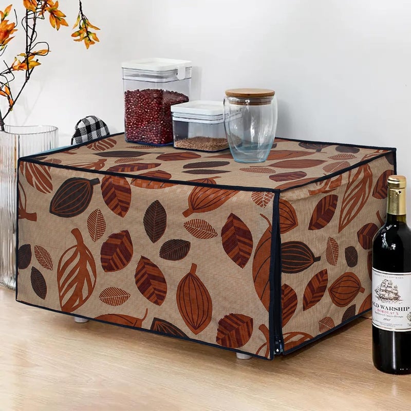 Glassiano Glassiano Leaves Printed Microwave Oven Cover for Samsung 23 Litre Solo Microwave Oven MS23F301TAKTL Black - Image 2