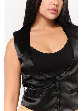 GUCCI Women Regular Fit U-Neck Waist Coat, Black  - Image 3