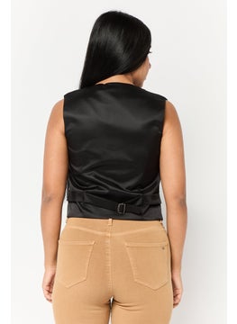 GUCCI Women Regular Fit U-Neck Waist Coat, Black  - Image 4