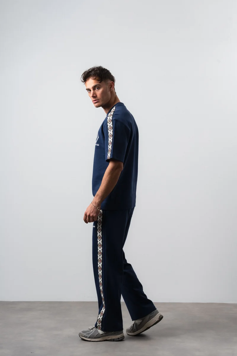 Respire Men's Far From Basic Striped Detail Regular Fit T-Shirt and Pants Set, Navy Blue