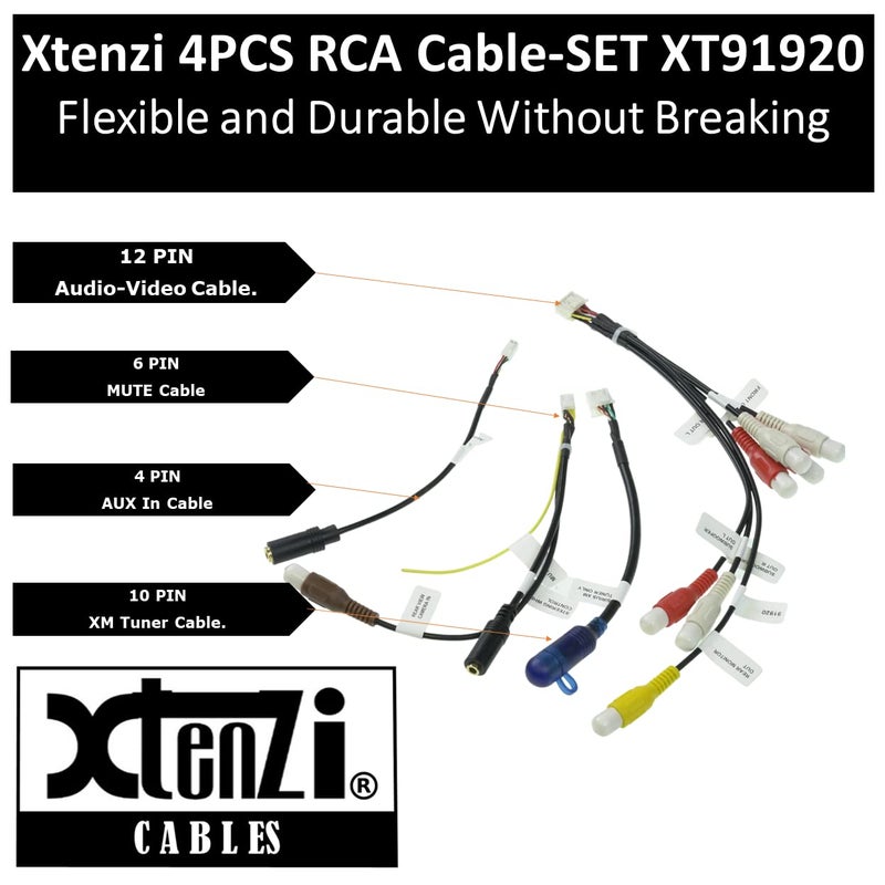 Xtenzi 4PCS Set XT91920 RCA Cord Assembly Harness Car Audio Video Compatible with Pioneer DMH160BT, DMH1700NEX, DMH1770NEX, DMHW2700NEX, DMHW2770NEX. - Image 2