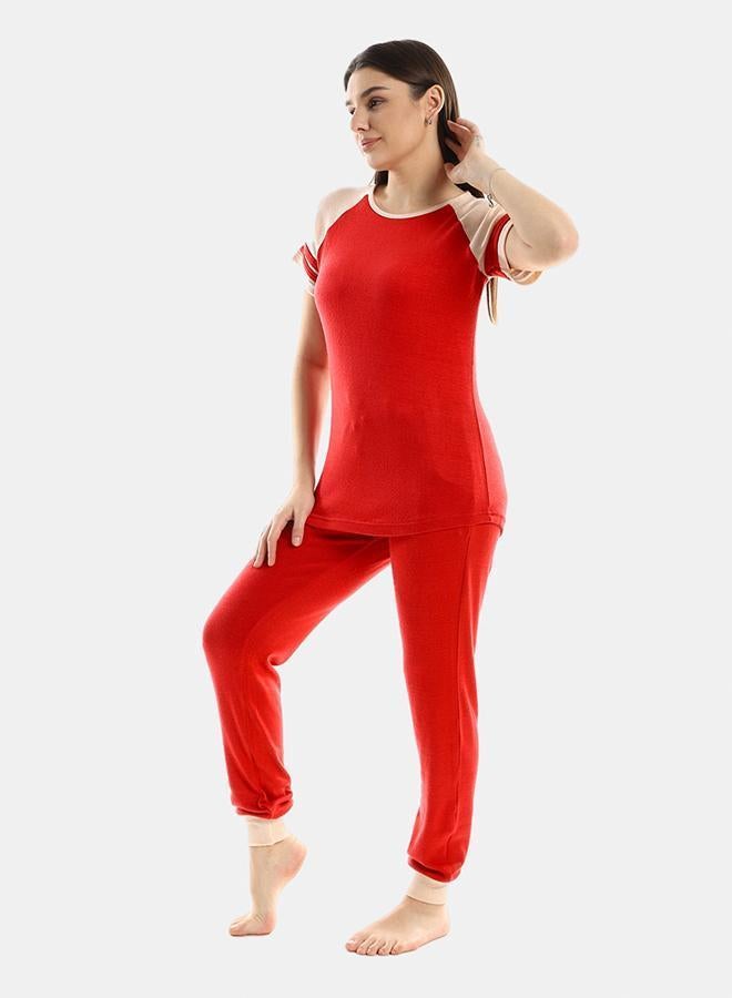 kady Short Sleeves Cotton Pajama Setwomenred*offwhite 2XL - Image 2