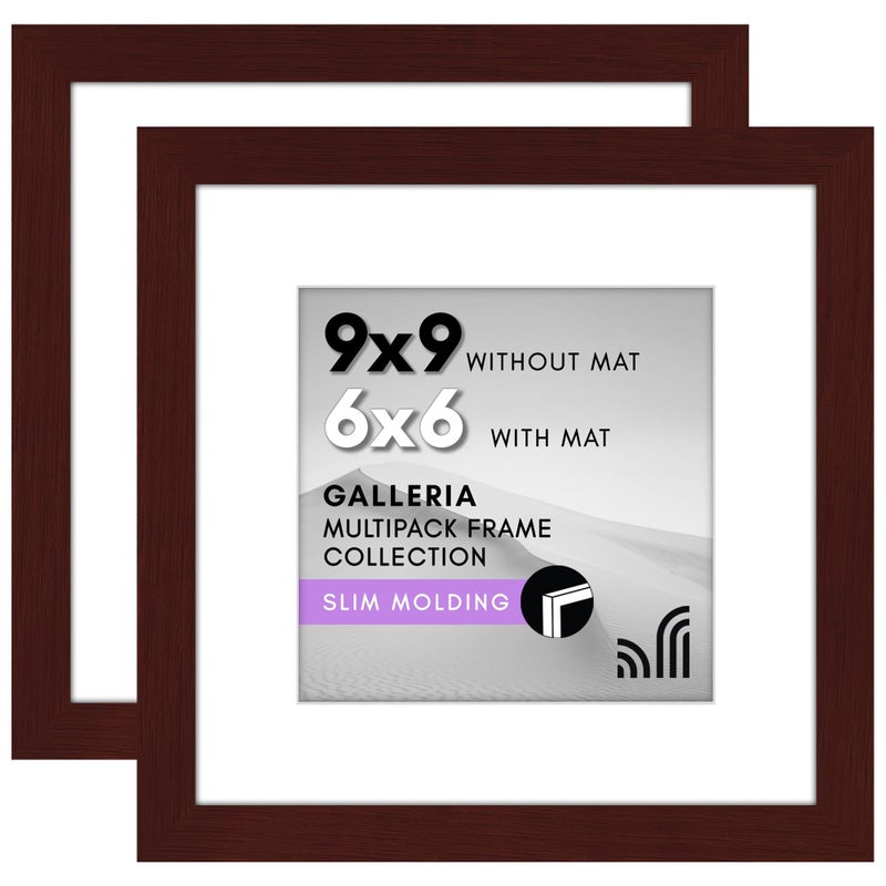 Americanflat 9x9 Picture Frame with Polished Plexiglass Set of 2 Use as 6x6 Frame with Mat or Display 9x9 Photo Without Mat Galleria Collection Square Frames for Tabletop and Wall Mahogany