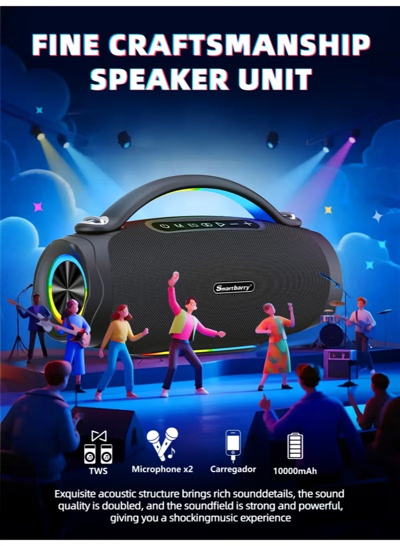 Smartbarry M92 Wireless Karaoke Speaker with Dual Microphones, RGB LED Lights, Portable Bluetooth Speaker for Home Parties & Outdoor Events - Image 2