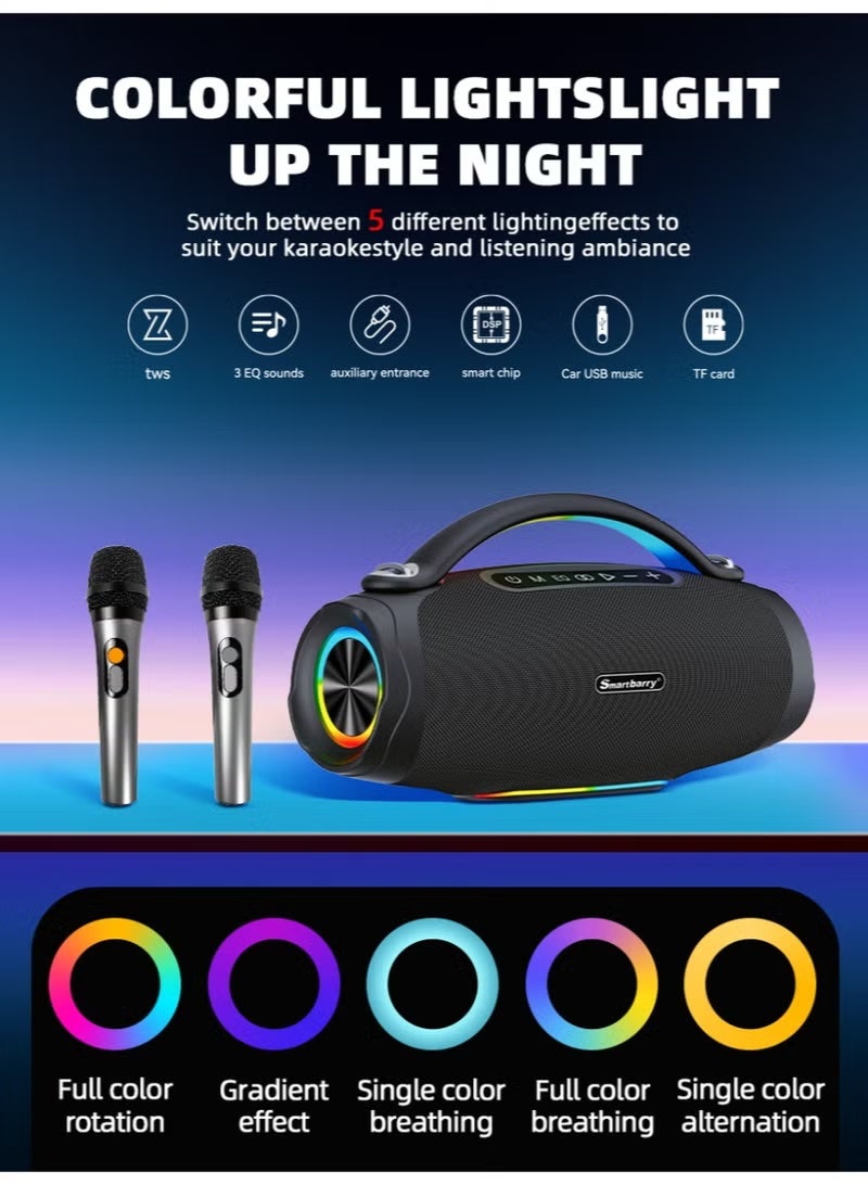 Smartbarry M92 Wireless Karaoke Speaker with Dual Microphones, RGB LED Lights, Portable Bluetooth Speaker for Home Parties & Outdoor Events - Image 3