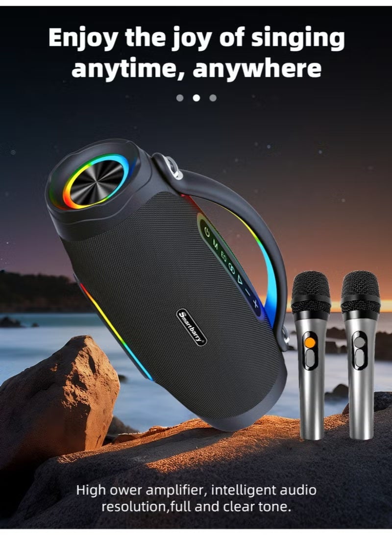 Smartbarry M92 Wireless Karaoke Speaker with Dual Microphones, RGB LED Lights, Portable Bluetooth Speaker for Home Parties & Outdoor Events - Image 4