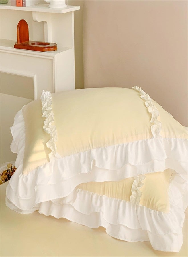 SOUKECHY Chic Lace Bedding,Girls Twin Aesthetic Comforter Cover Set,Cute Princess Style Ruffled Duvet Cover with 2 Layers Ruffles, Zipper Closure-Yellow,Twin - Image 4