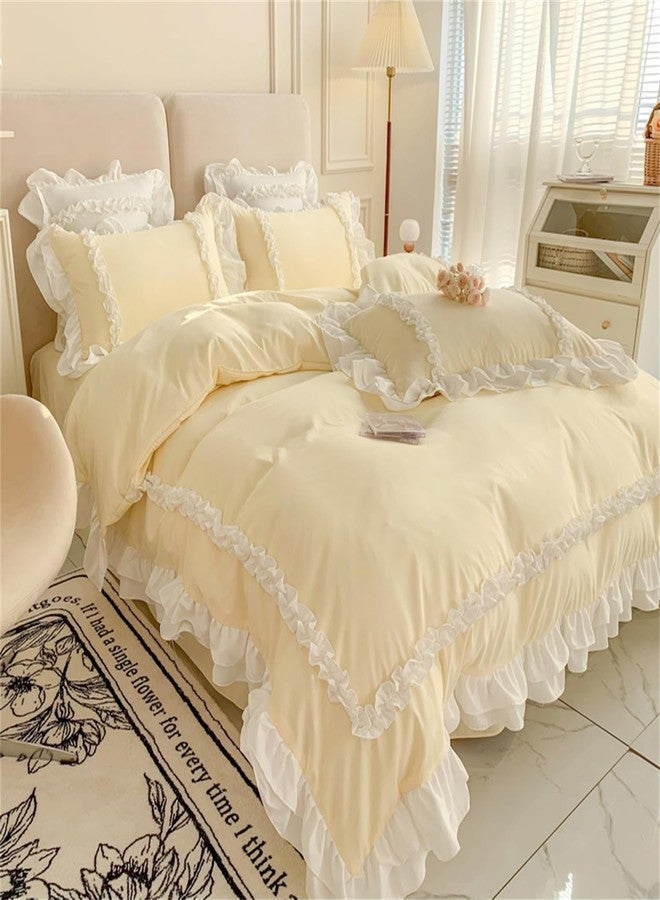 SOUKECHY Chic Lace Bedding,Girls Twin Aesthetic Comforter Cover Set,Cute Princess Style Ruffled Duvet Cover with 2 Layers Ruffles, Zipper Closure-Yellow,Twin - Image 2