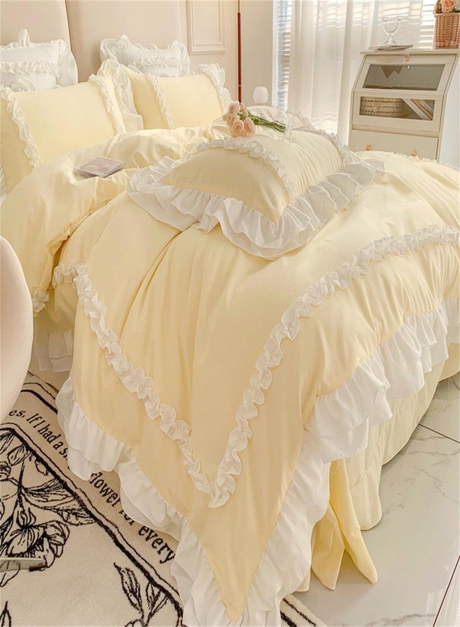 SOUKECHY Chic Lace Bedding,Girls Twin Aesthetic Comforter Cover Set,Cute Princess Style Ruffled Duvet Cover with 2 Layers Ruffles, Zipper Closure-Yellow,Twin - Image 5