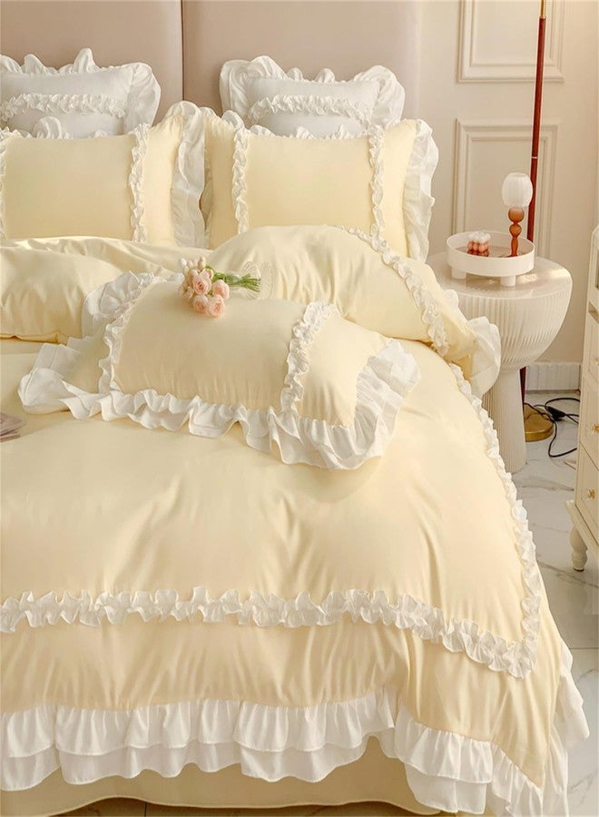 SOUKECHY Chic Lace Bedding,Girls Twin Aesthetic Comforter Cover Set,Cute Princess Style Ruffled Duvet Cover with 2 Layers Ruffles, Zipper Closure-Yellow,Twin - Image 3