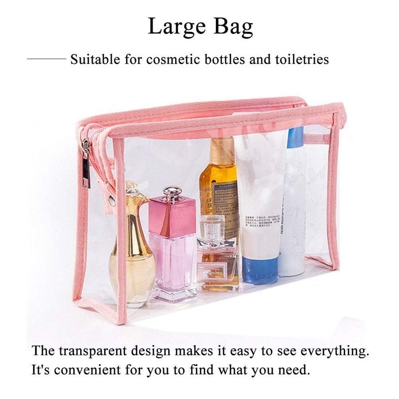 Sohansh Cosmetic Organizer Set of 3 Makeup Bags Large Medium Small Zipper Pouches for Women Girls Transparent Travel Kit for Toiletries Vanity and Makeup Storage - Image 5