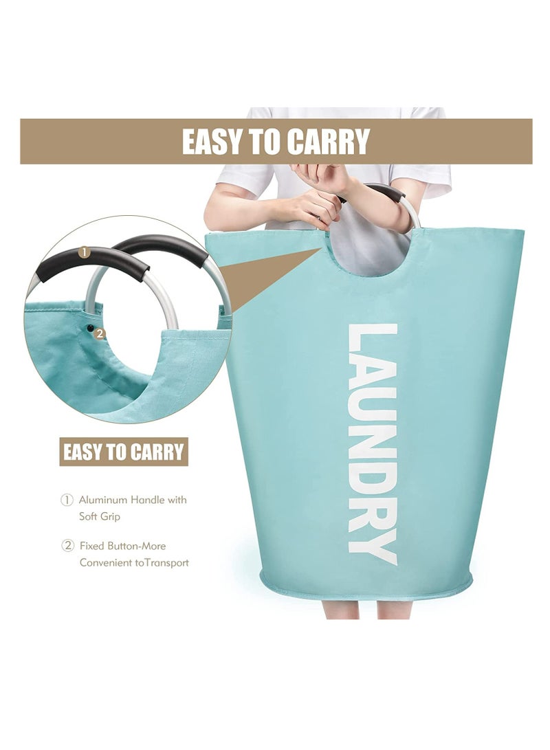 90L Large Laundry Basket, Collapsible Laundry Bag, Freestanding Tall Clothes Hamper, Foldable Washing Bin (Light Blue) - Image 2
