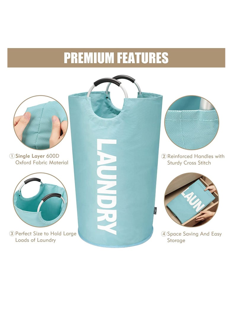 90L Large Laundry Basket, Collapsible Laundry Bag, Freestanding Tall Clothes Hamper, Foldable Washing Bin (Light Blue) - Image 4