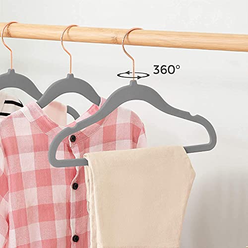 KITCHMO- Premium Velvet Hangers Non Slip Velvet Suit Hangers Rose Gold Hooks,Space Saving Clothes Hangers Velvet Hangers Non-Slip 360 Degree Swivel Hook Clothes Hangers Velvet (Grey, Pack of 40) - Image 4