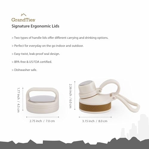 GRANDTIES زجاجات مياه رياضية من GRANDTIES بسعة 2 غطاء – معزولة بالفراغ وقابلة لإعادة الاستخدام ومضادة للتسرب خالية من BPA، قنينة معدنية للسفر، زجاجات حرارية للرجال والنساء في صالة الألعاب الرياضية (أبيض عاجي 32 أونصة) - Image 3