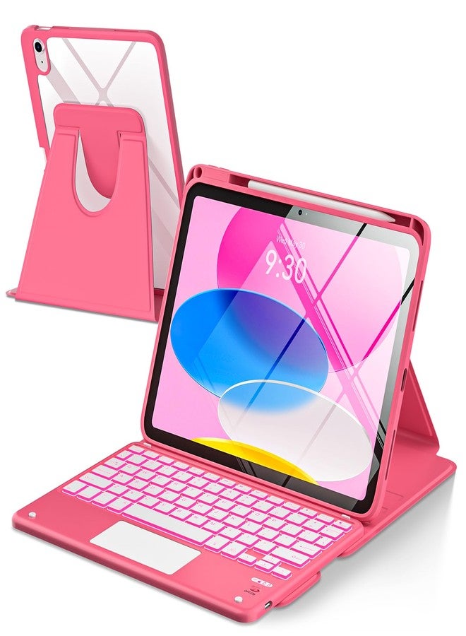 تاييانج غطاء لوحة اللمس لجهاز iPad A16 من الجيل الحادي عشر/العاشر مع لوحة مفاتيح، غطاء بإضاءة خلفية بسبعة ألوان قابل للدوران 360 درجة مع حامل قلم، لوحة مفاتيح قابلة للفصل لجهاز iPad مقاس 11 بوصة 2025/الجيل العاشر 10.9 بوصة 2022 (أحمر بطيخي) - Image 1