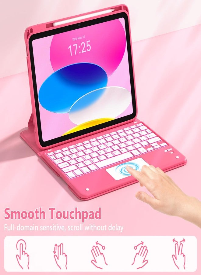 تاييانج غطاء لوحة اللمس لجهاز iPad A16 من الجيل الحادي عشر/العاشر مع لوحة مفاتيح، غطاء بإضاءة خلفية بسبعة ألوان قابل للدوران 360 درجة مع حامل قلم، لوحة مفاتيح قابلة للفصل لجهاز iPad مقاس 11 بوصة 2025/الجيل العاشر 10.9 بوصة 2022 (أحمر بطيخي) - Image 2