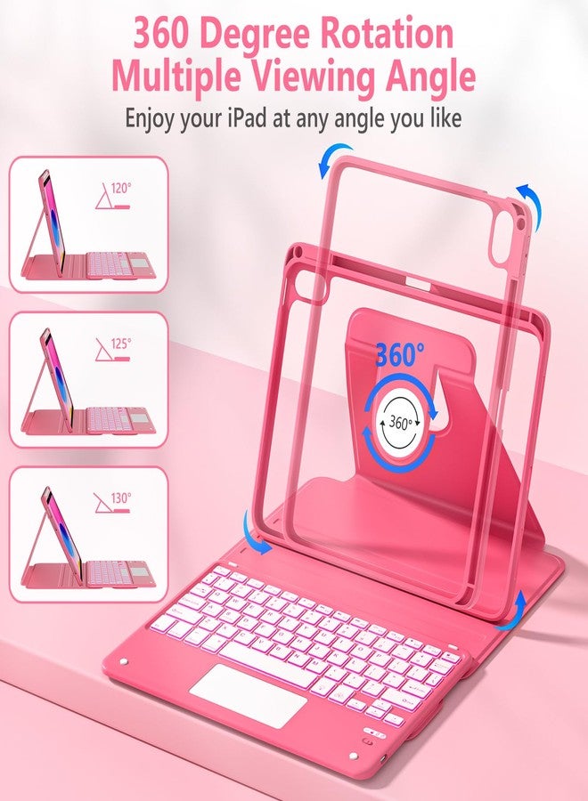 تاييانج غطاء لوحة اللمس لجهاز iPad A16 من الجيل الحادي عشر/العاشر مع لوحة مفاتيح، غطاء بإضاءة خلفية بسبعة ألوان قابل للدوران 360 درجة مع حامل قلم، لوحة مفاتيح قابلة للفصل لجهاز iPad مقاس 11 بوصة 2025/الجيل العاشر 10.9 بوصة 2022 (أحمر بطيخي) - Image 4