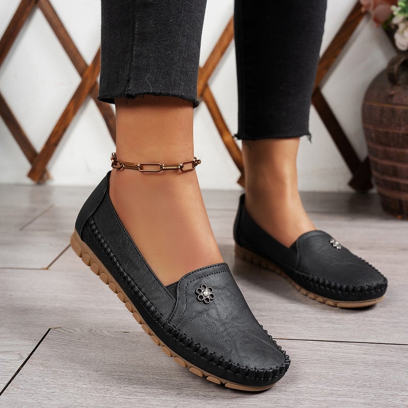 GUAIER حذاء لوفر مسطح نسائي من جواير - تصميم مخيط بنمط فينتج بمقدمة مدورة وكعب منخفض، حذاء كاجوال مريح لكل الفصول - Image 5