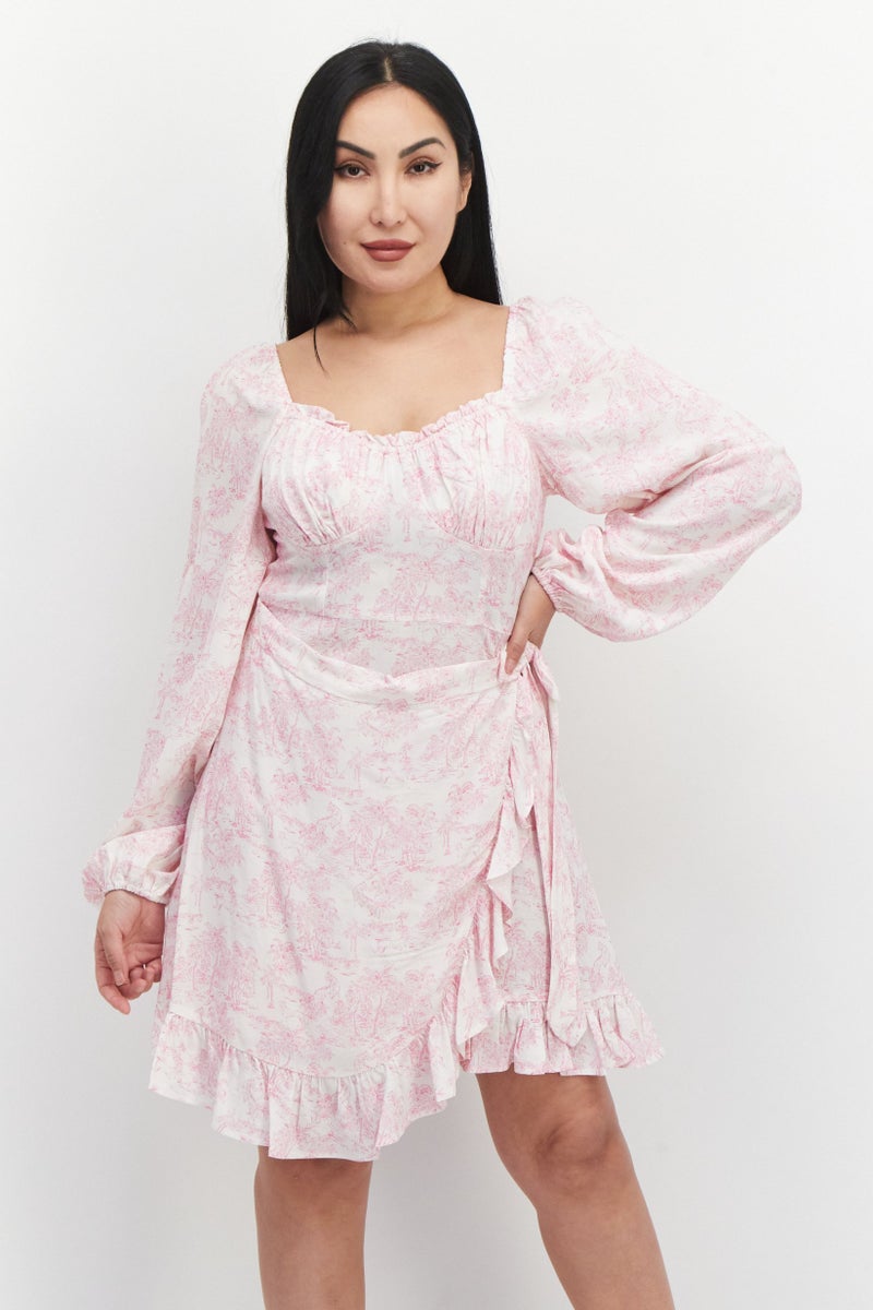 BCBGeneration Women Allover Print Mini Dress, Pink Combo - Image 1