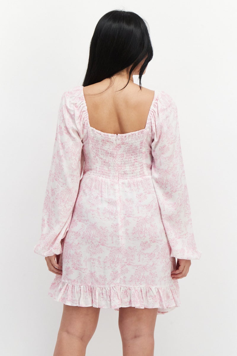 BCBGeneration Women Allover Print Mini Dress, Pink Combo - Image 3