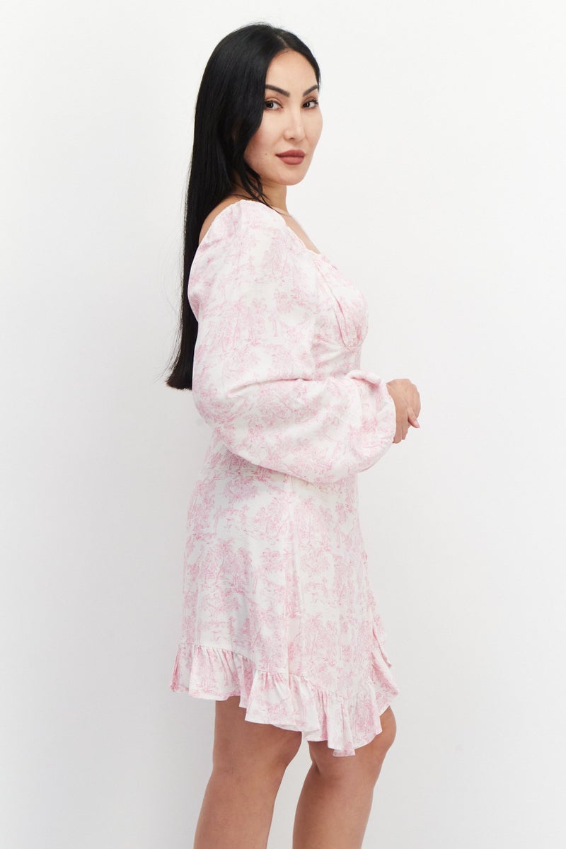 BCBGeneration Women Allover Print Mini Dress, Pink Combo - Image 4