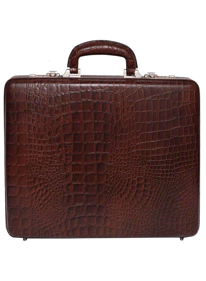 Hifly Leather Briefcase for Men | Hifly Brown Croc Leather Expandable Briefcase Bag Cum Office File Bag with 3 Digit Combo Locking Features & Inner Mesh Pocket for Office Use - Image 1