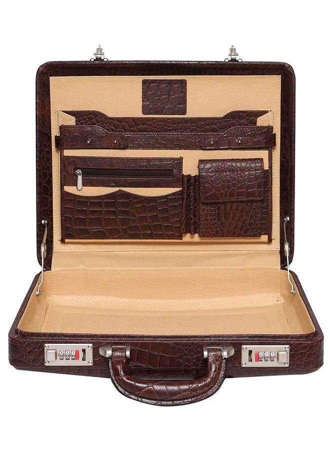 Hifly Leather Briefcase for Men | Hifly Brown Croc Leather Expandable Briefcase Bag Cum Office File Bag with 3 Digit Combo Locking Features & Inner Mesh Pocket for Office Use - Image 4