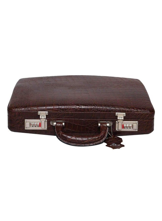 Hifly Leather Briefcase for Men | Hifly Brown Croc Leather Expandable Briefcase Bag Cum Office File Bag with 3 Digit Combo Locking Features & Inner Mesh Pocket for Office Use - Image 2