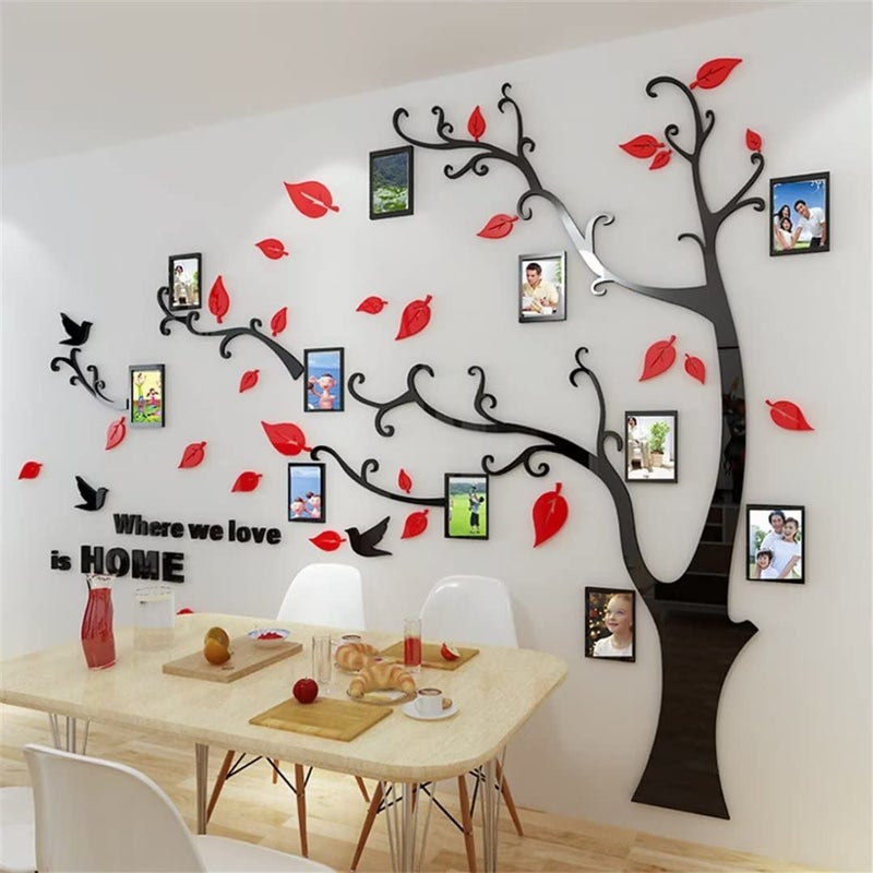 guangmu 3D Tree Wall Stickers - DIY Photo Frame Tree Wall Decal Family Photo Frame Sticker Murals Wall Decor Living Room Bedroom TV Background Home Decorations (S:54 * 39in Red Left) - Image 1