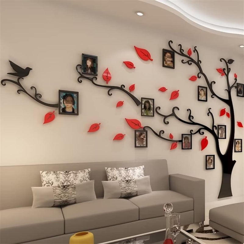 guangmu 3D Tree Wall Stickers - DIY Photo Frame Tree Wall Decal Family Photo Frame Sticker Murals Wall Decor Living Room Bedroom TV Background Home Decorations (S:54 * 39in Red Left) - Image 3
