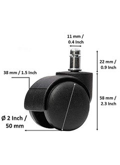 SELTOS SELTOS Nylon Castor Pin Type Revolving Chair Wheel Black 2 Inch Set of 5 Pieces Load Capacity 250 kg  - Image 2