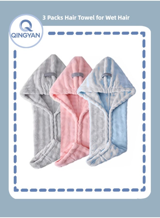 QINGYAN 3 Pack Large Hair Towel Wrap for Women, Soft Microfiber Hair Towel for Curly Hair, Fast Drying Hair Turbans with Elastic,Hair Drying Towel Wrap for Hair Care Anti Frizz - Image 1