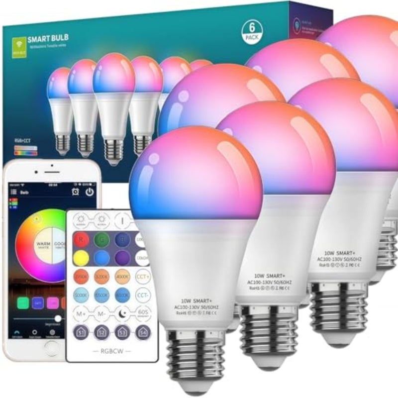 Smart Light Bulbs for room lighting, party, home decor, music sync; RGB LED A19 E27; 10W; multicolor changing; app and voice control via Alexa Google Home - Image 1