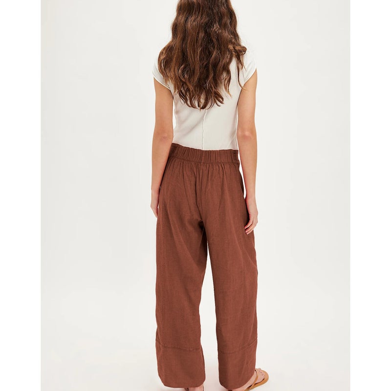 SeeLuNa Linen Pants for Women Cotton Baggy Boho Casual Palazzo Pants Wide Leg Long Lounge Trousers with Pockets(Brick-Red,S) - Image 2