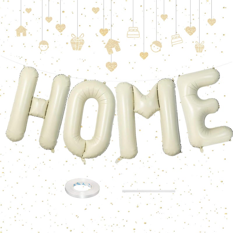 Netnology 40 Inch Beige HOME Balloon Banner for House Warming Decoration Party, Large Cream White Foil Letter Balloons Sign for Housewarming, New Home Party, Homecoming Decor and Welcome Home Decorations - Image 1