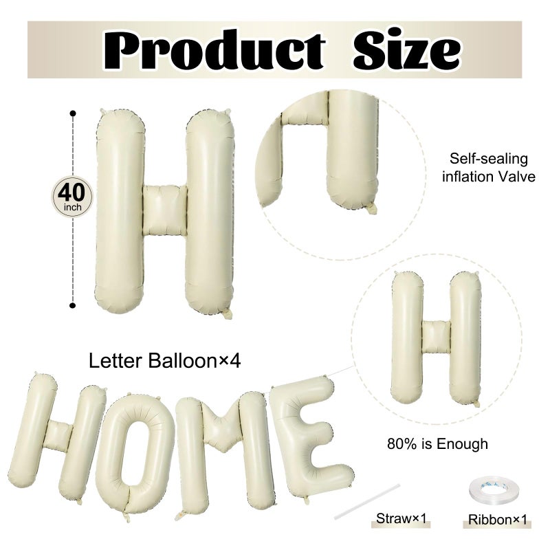 Netnology 40 Inch Beige HOME Balloon Banner for House Warming Decoration Party, Large Cream White Foil Letter Balloons Sign for Housewarming, New Home Party, Homecoming Decor and Welcome Home Decorations - Image 3