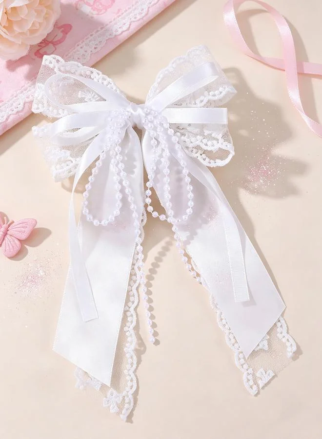 تايك تو Girls White Beads Embellished Bow Hair Clip
