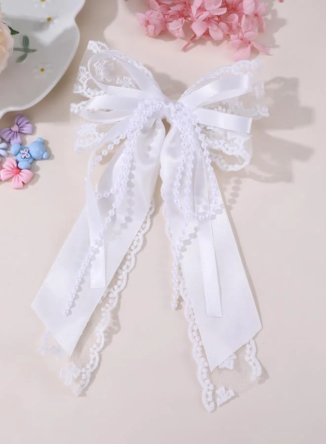 Take Two  Girls White Beads Embellished Bow Hair Clip for Women | Best Price UAE